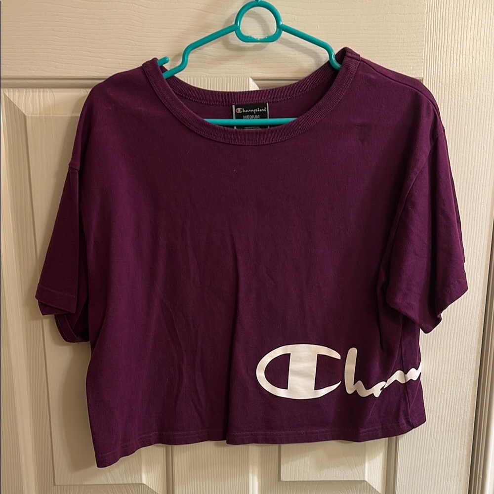 Champion Purple and White Short Sleeve Crop Top